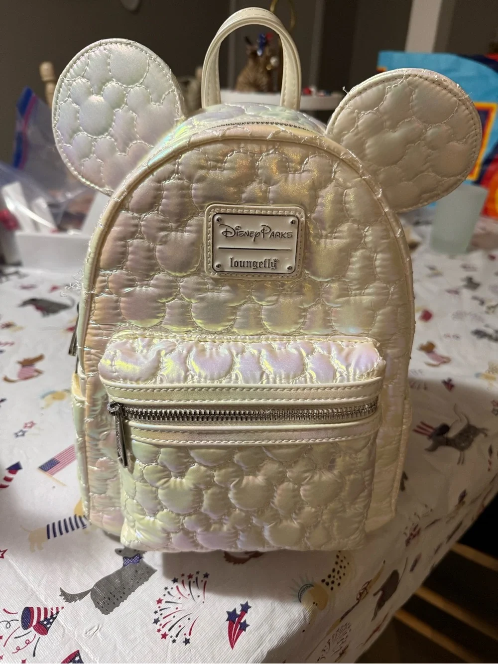 Loungefly Iridescent Cream Mickey Ear Mini Backpack